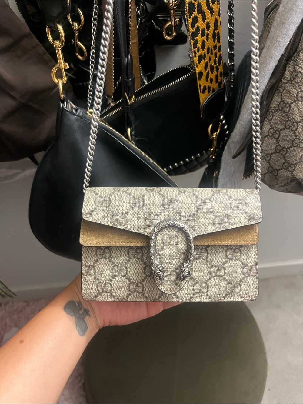 Gucci Beige and Tan GG Supreme Mini Dionysus Shoulder Bag